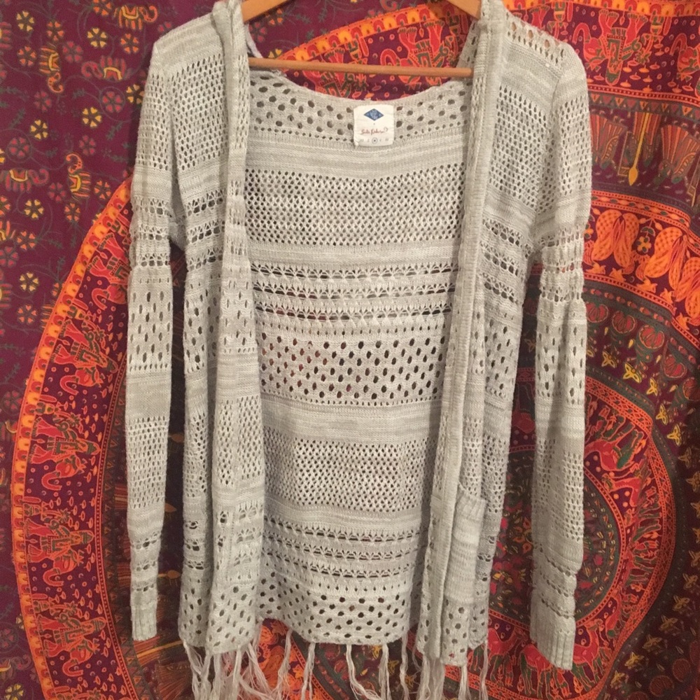 Grey hippie fringe cardigan
